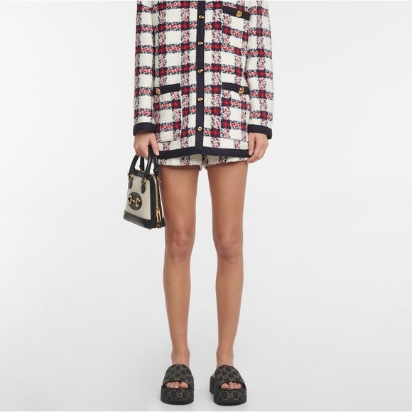 Gucci: Denim GG Supreme Angelina Jacquard Black Slide Sandals - Picture 2 of 8